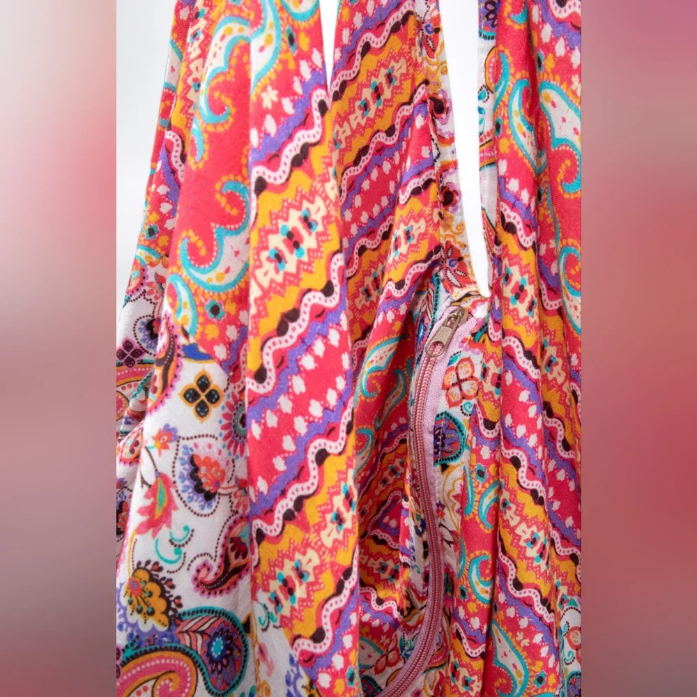 Boho Chic Beach Yoga Hobo Shoulder Bag - 100% Cotton - Paisley Floral Design